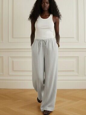 Joslin Linen Wide Leg Pants Grey Women Size Large Baggy Relaxed High Waisted